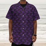 Purple And Black Halloween Skull Print Textured Short Sleeve Shirt