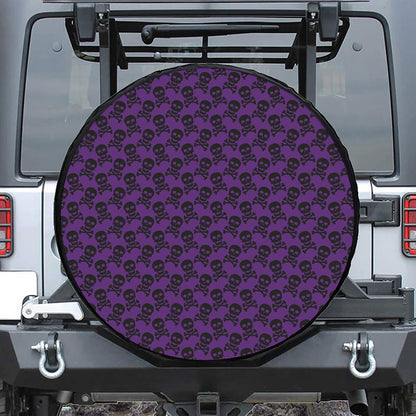 Purple And Black Halloween Skull Print Tire Cover