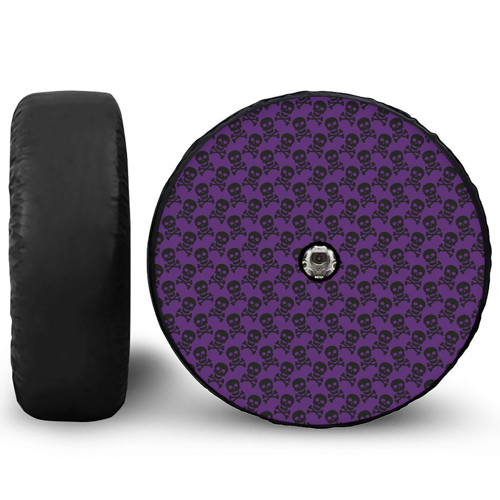 Purple And Black Halloween Skull Print Tire Cover With Camera Hole