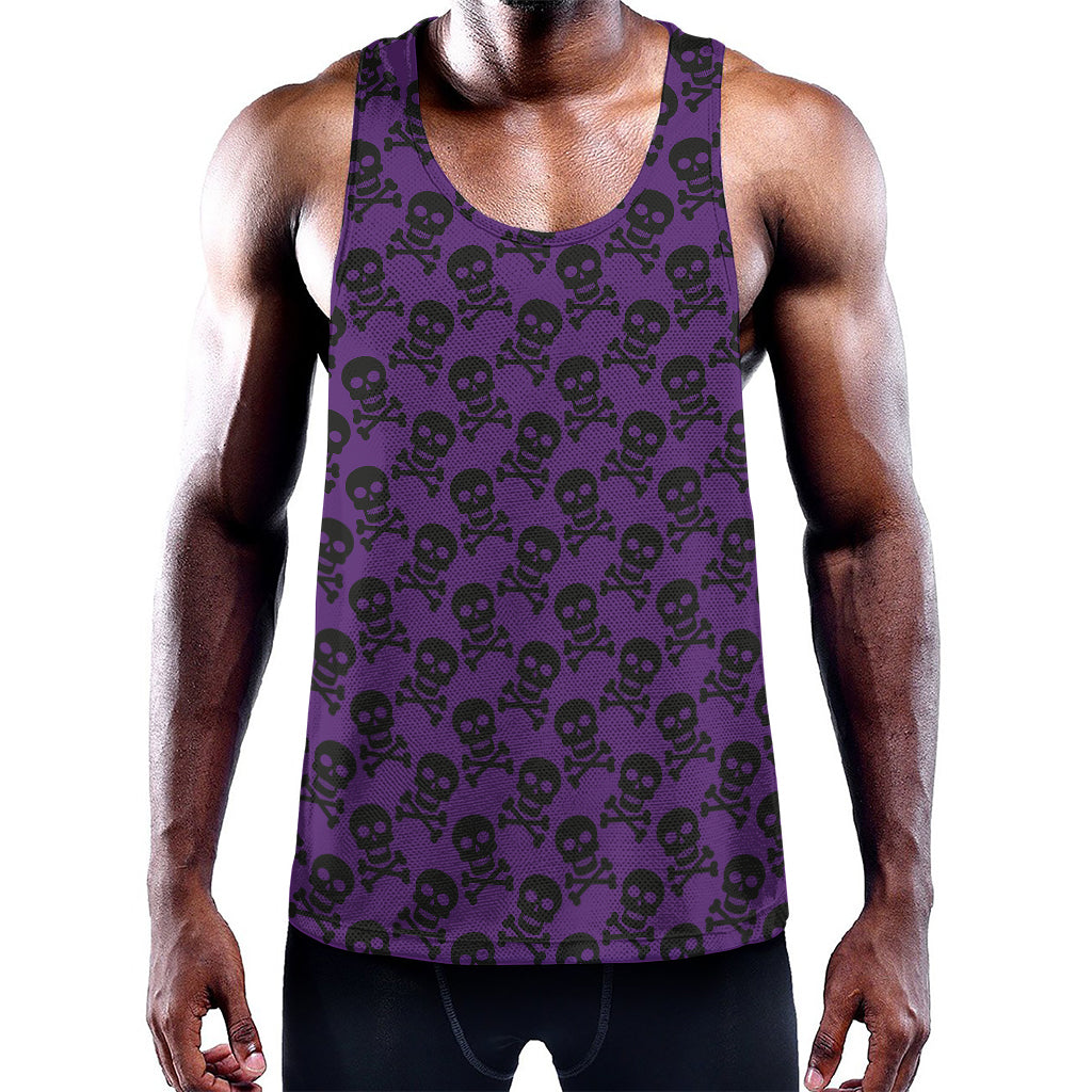 Purple And Black Halloween Skull Print Training Tank Top