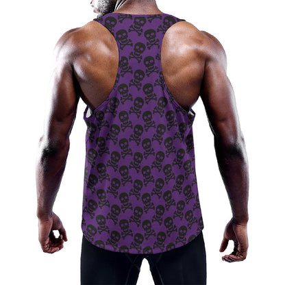 Purple And Black Halloween Skull Print Training Tank Top