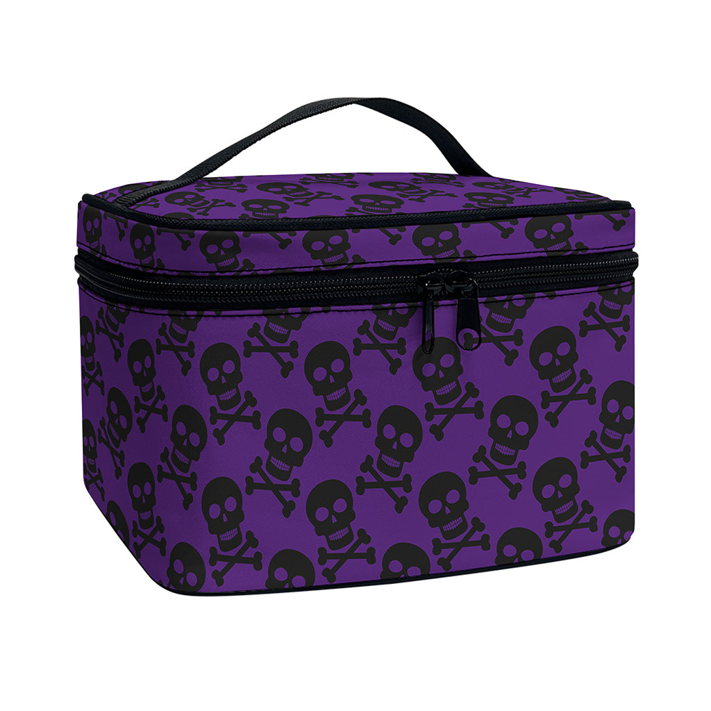 Purple And Black Halloween Skull Print Travel Makeup Bag