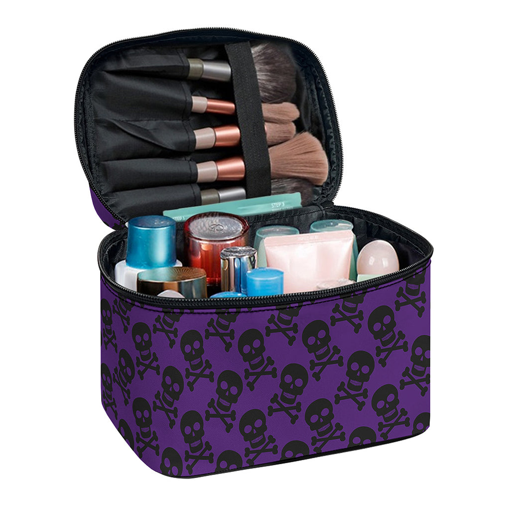 Purple And Black Halloween Skull Print Travel Makeup Bag