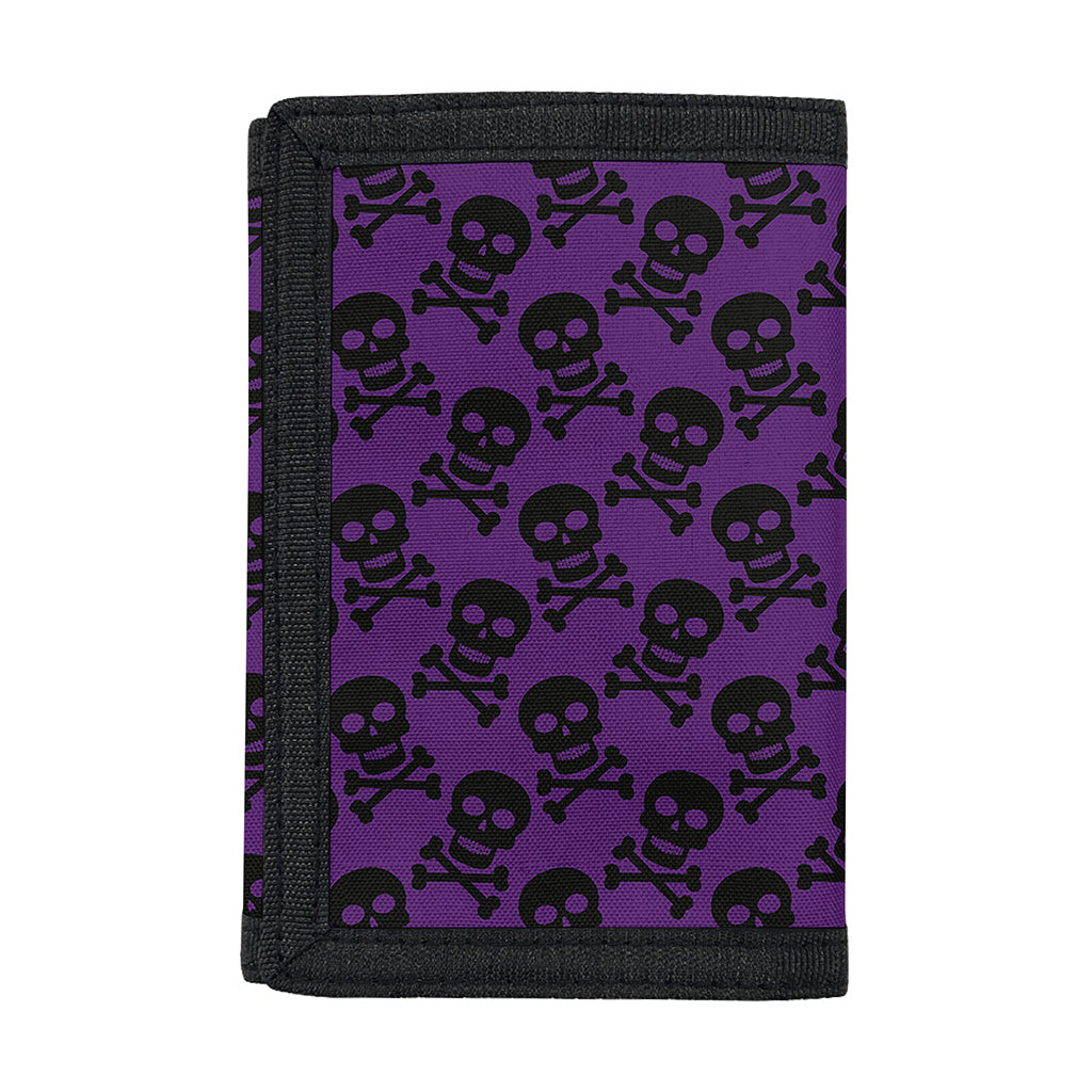 Purple And Black Halloween Skull Print Trifold Wallet