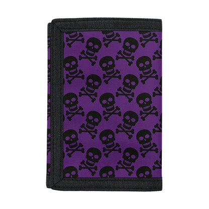 Purple And Black Halloween Skull Print Trifold Wallet