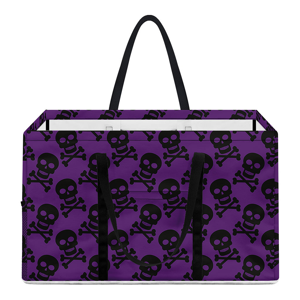 Purple And Black Halloween Skull Print Utility Tote Bag