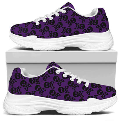 Purple And Black Halloween Skull Print White Chunky Shoes