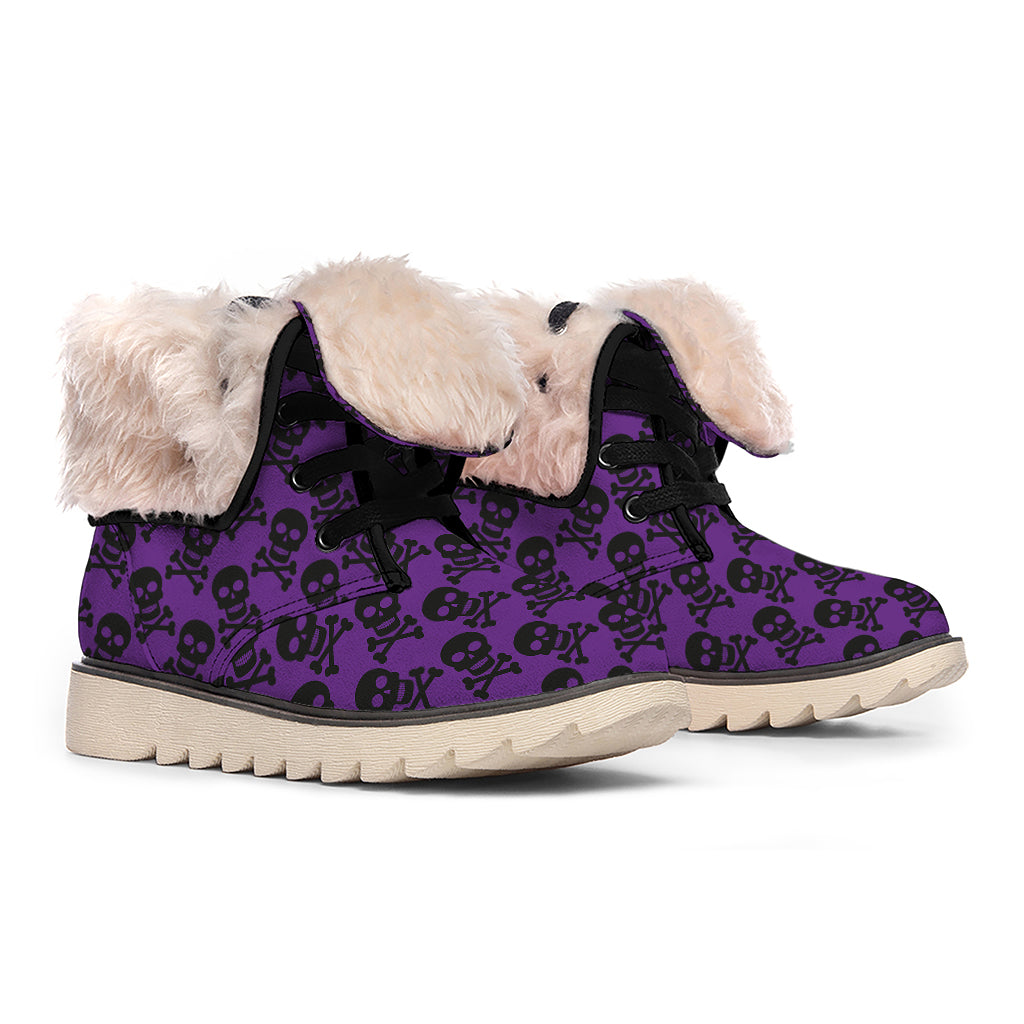 Purple And Black Halloween Skull Print Winter Boots