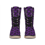 Purple And Black Halloween Skull Print Winter Boots