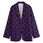 Purple And Black Halloween Skull Print Women's Blazer