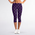 Purple And Black Halloween Skull Print Women's Capri Leggings