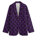 Purple And Black Halloween Skull Print Women's Cotton Blazer