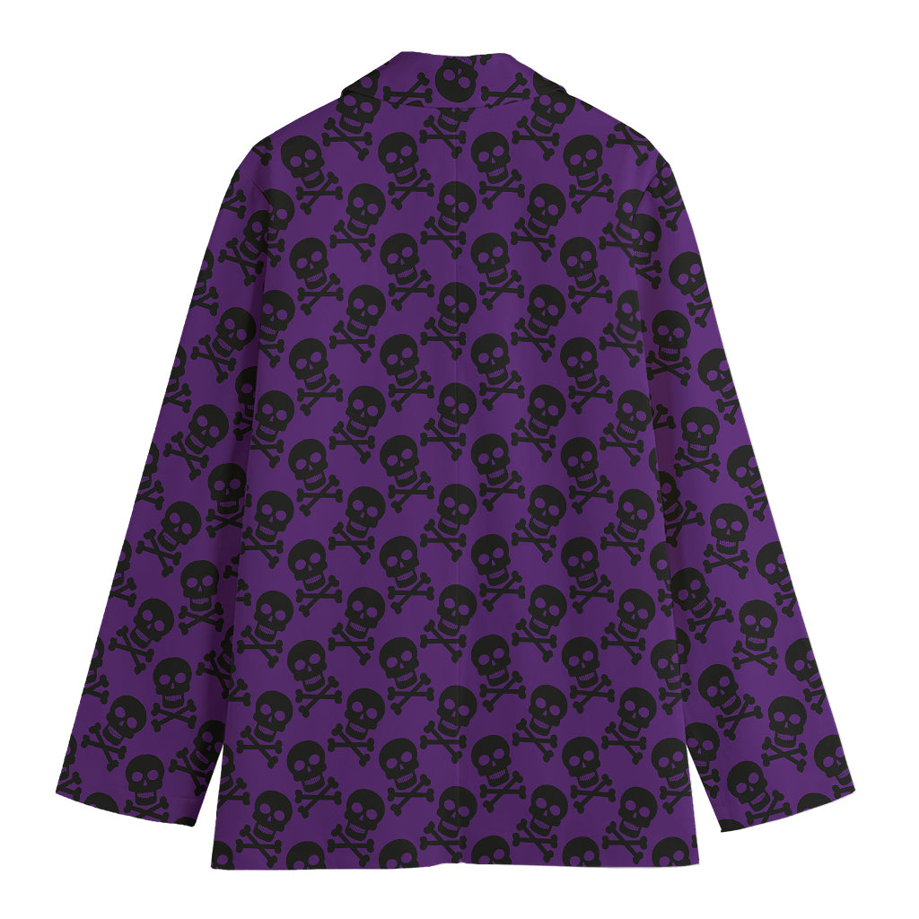 Purple And Black Halloween Skull Print Women's Cotton Blazer