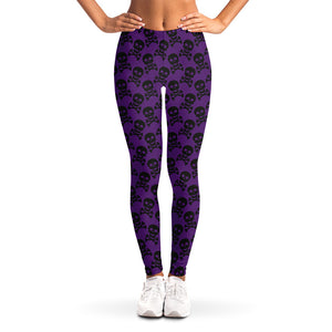 Purple And Black Halloween Skull Print Women's Leggings