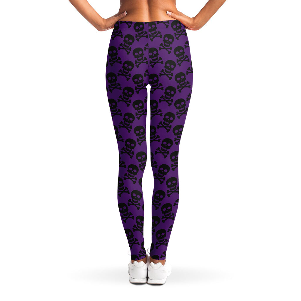 Purple And Black Halloween Skull Print Women's Leggings