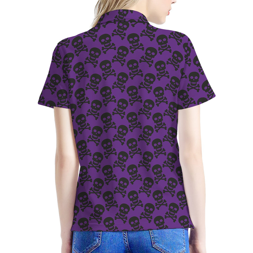Purple And Black Halloween Skull Print Women's Polo Shirt