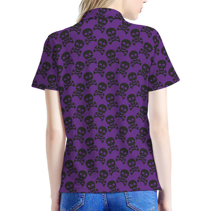 Purple And Black Halloween Skull Print Women's Polo Shirt