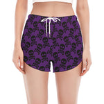 Purple And Black Halloween Skull Print Women's Split Running Shorts