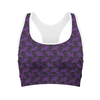 Purple And Black Halloween Skull Print Women's Sports Bra