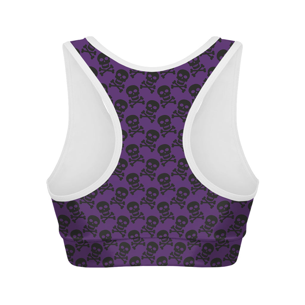 Purple And Black Halloween Skull Print Women's Sports Bra