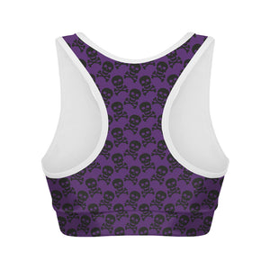 Purple And Black Halloween Skull Print Women's Sports Bra