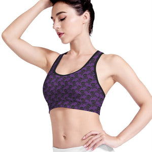 Purple And Black Halloween Skull Print Women's Sports Bra