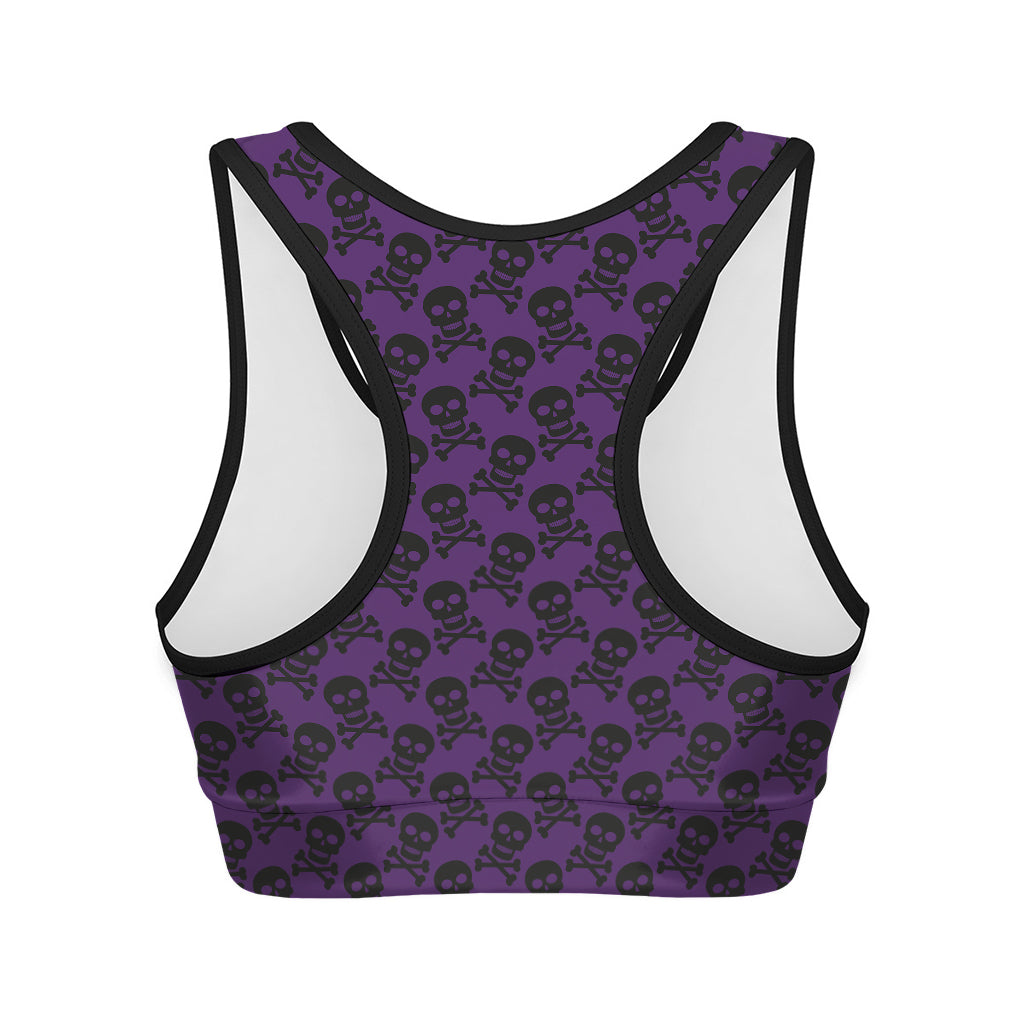 Purple And Black Halloween Skull Print Women's Sports Bra