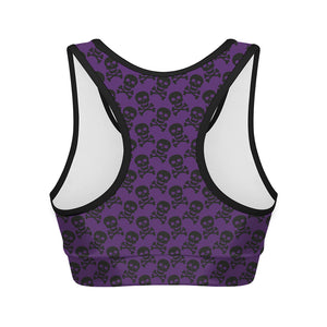 Purple And Black Halloween Skull Print Women's Sports Bra