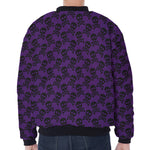 Purple And Black Halloween Skull Print Zip Sleeve Bomber Jacket