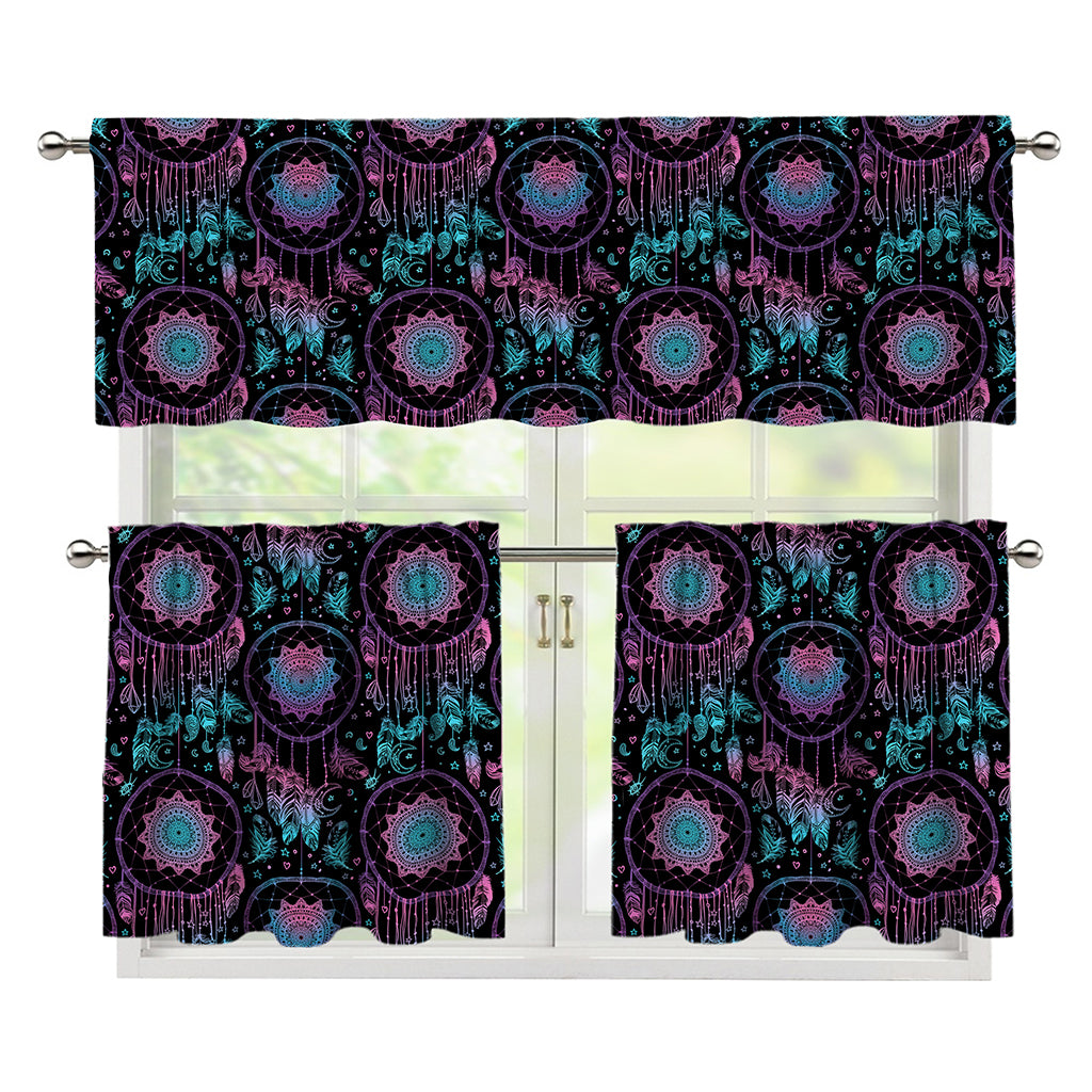 Purple And Blue Dream Catcher Print 3 Piece Kitchen Curtains