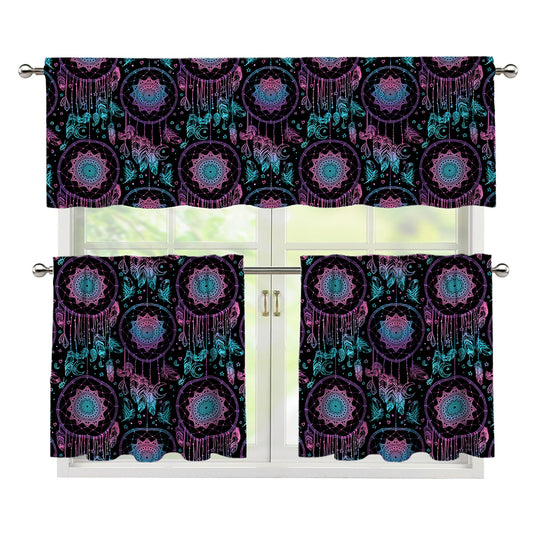 Purple And Blue Dream Catcher Print 3 Piece Kitchen Curtains