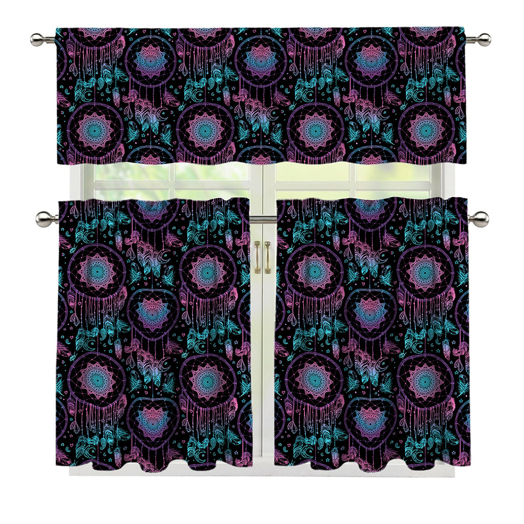 Purple And Blue Dream Catcher Print 3 Piece Kitchen Curtains