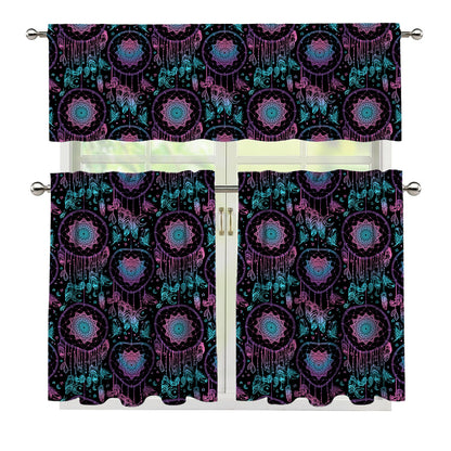 Purple And Blue Dream Catcher Print 3 Piece Kitchen Curtains