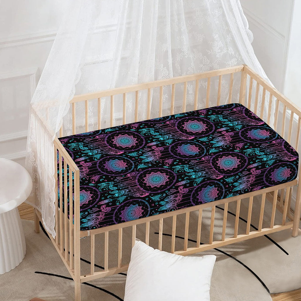 Purple And Blue Dream Catcher Print Baby Crib Sheet