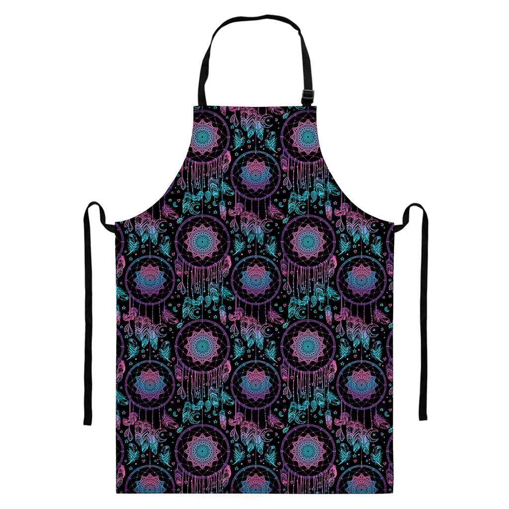 Purple And Blue Dream Catcher Print Bib Apron With Pocket