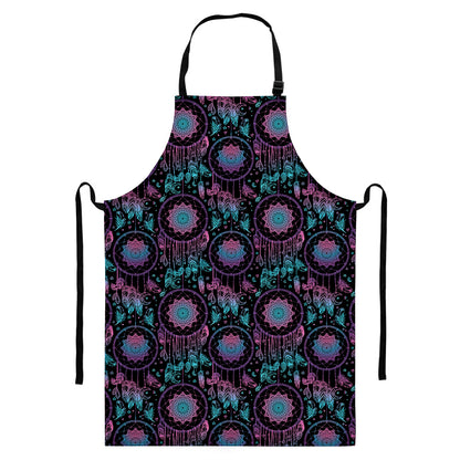 Purple And Blue Dream Catcher Print Bib Apron With Pocket