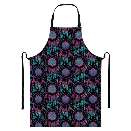 Purple And Blue Dream Catcher Print Bib Apron With Pocket