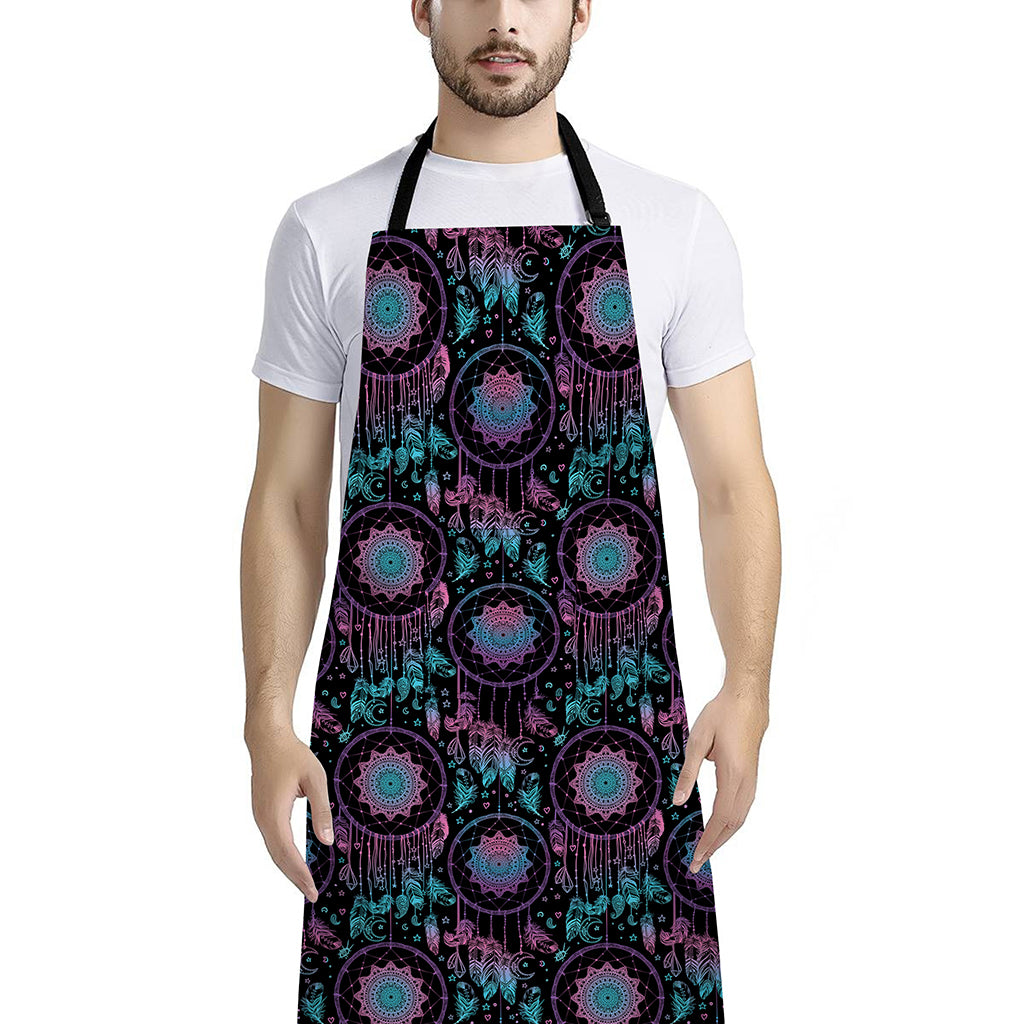 Purple And Blue Dream Catcher Print Bib Apron With Pocket
