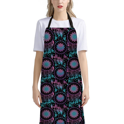 Purple And Blue Dream Catcher Print Bib Apron With Pocket