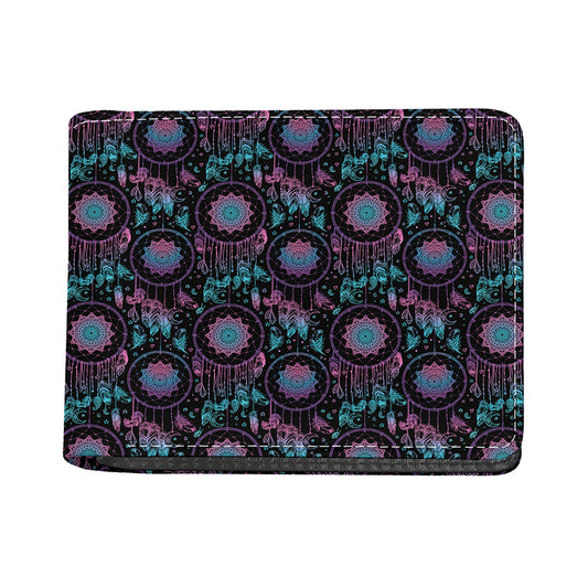 Purple And Blue Dream Catcher Print Bifold Wallet