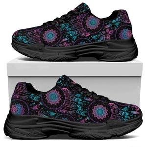 Purple And Blue Dream Catcher Print Black Chunky Shoes