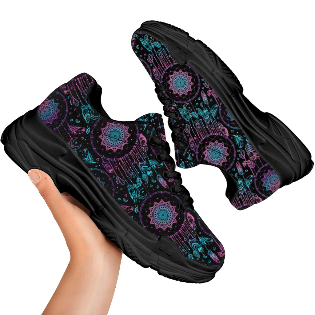 Purple And Blue Dream Catcher Print Black Chunky Shoes