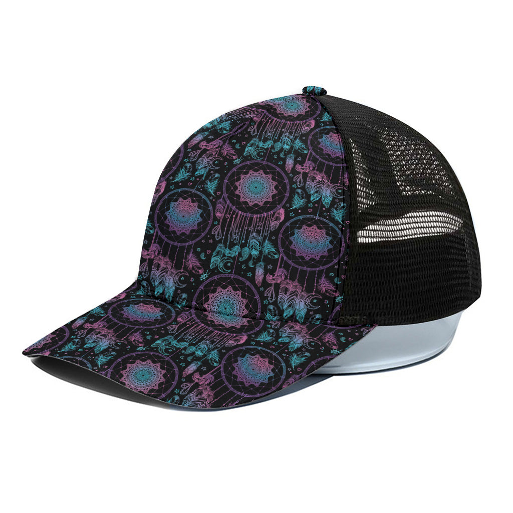 Purple And Blue Dream Catcher Print Black Mesh Trucker Cap