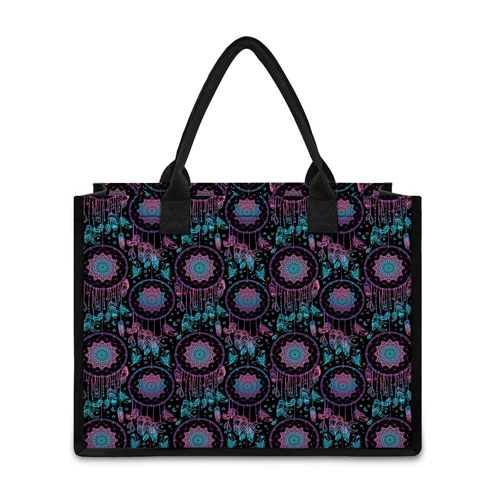 Purple And Blue Dream Catcher Print Canvas Tote Bag