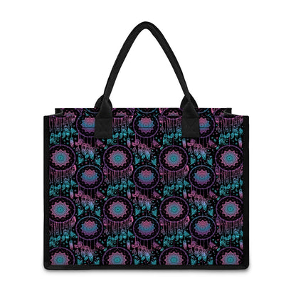 Purple And Blue Dream Catcher Print Canvas Tote Bag