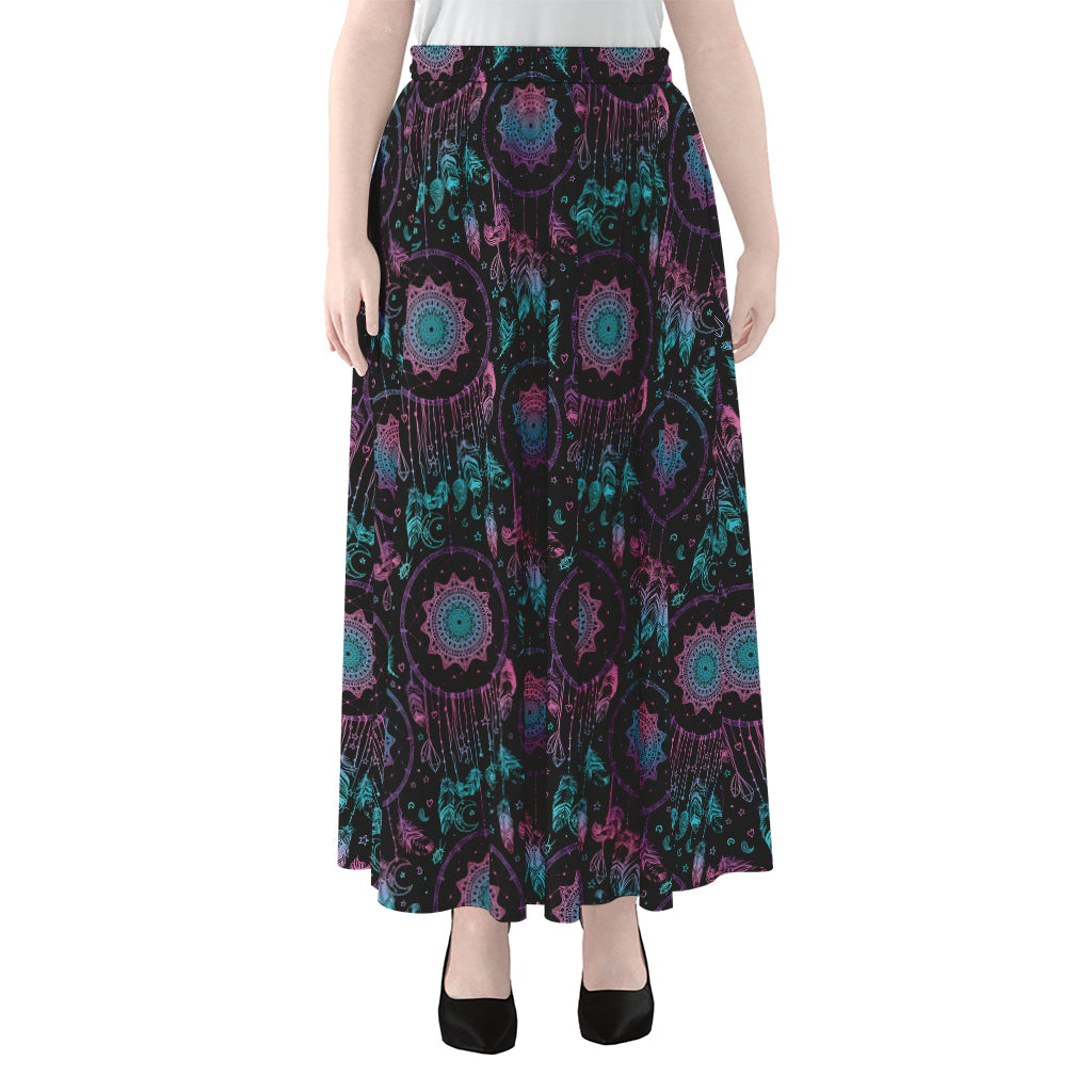 Purple And Blue Dream Catcher Print Chiffon Maxi Skirt