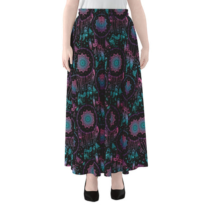 Purple And Blue Dream Catcher Print Chiffon Maxi Skirt