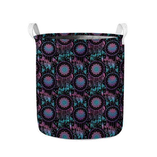Purple And Blue Dream Catcher Print Collapsible Laundry Basket