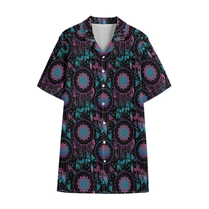 Purple And Blue Dream Catcher Print Cotton Hawaiian Shirt