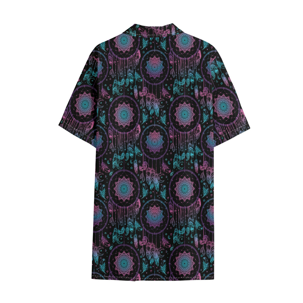 Purple And Blue Dream Catcher Print Cotton Hawaiian Shirt